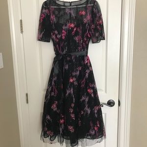 Rickie Freeman for Teri Jon Black Dress with Pink Floral Accents